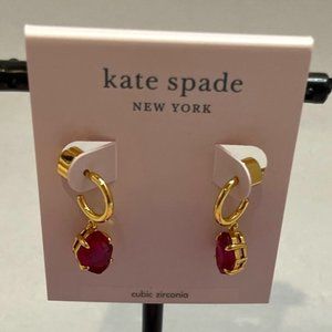 Kate Spade Gold with Red Ruby CZ Earrings Brand New!